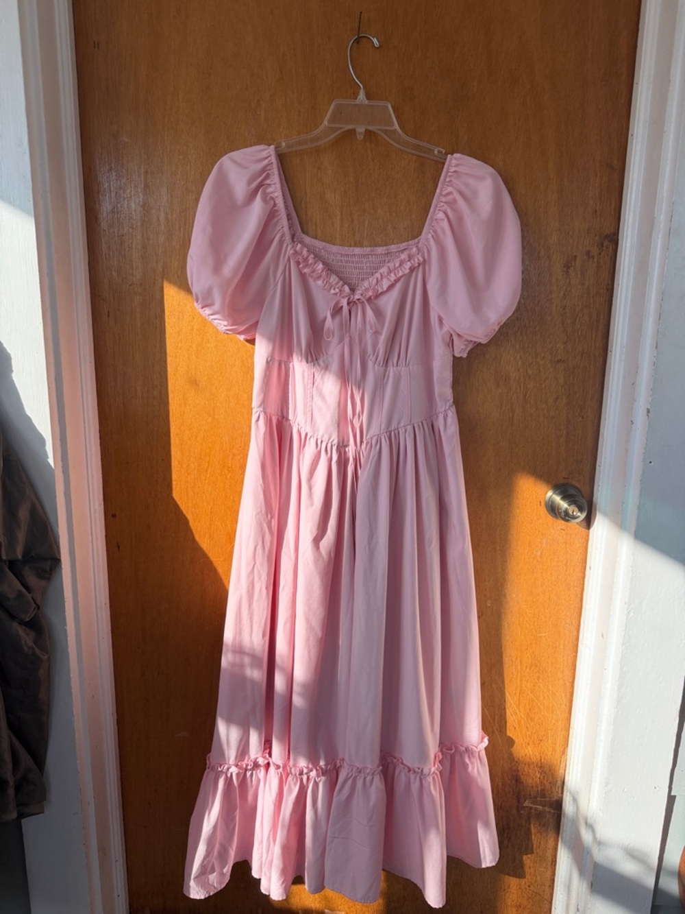 Girls' Pink Puff-Sleeve Midi Dress
